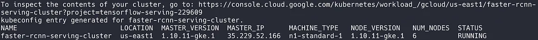 kubernetes cluster creation output