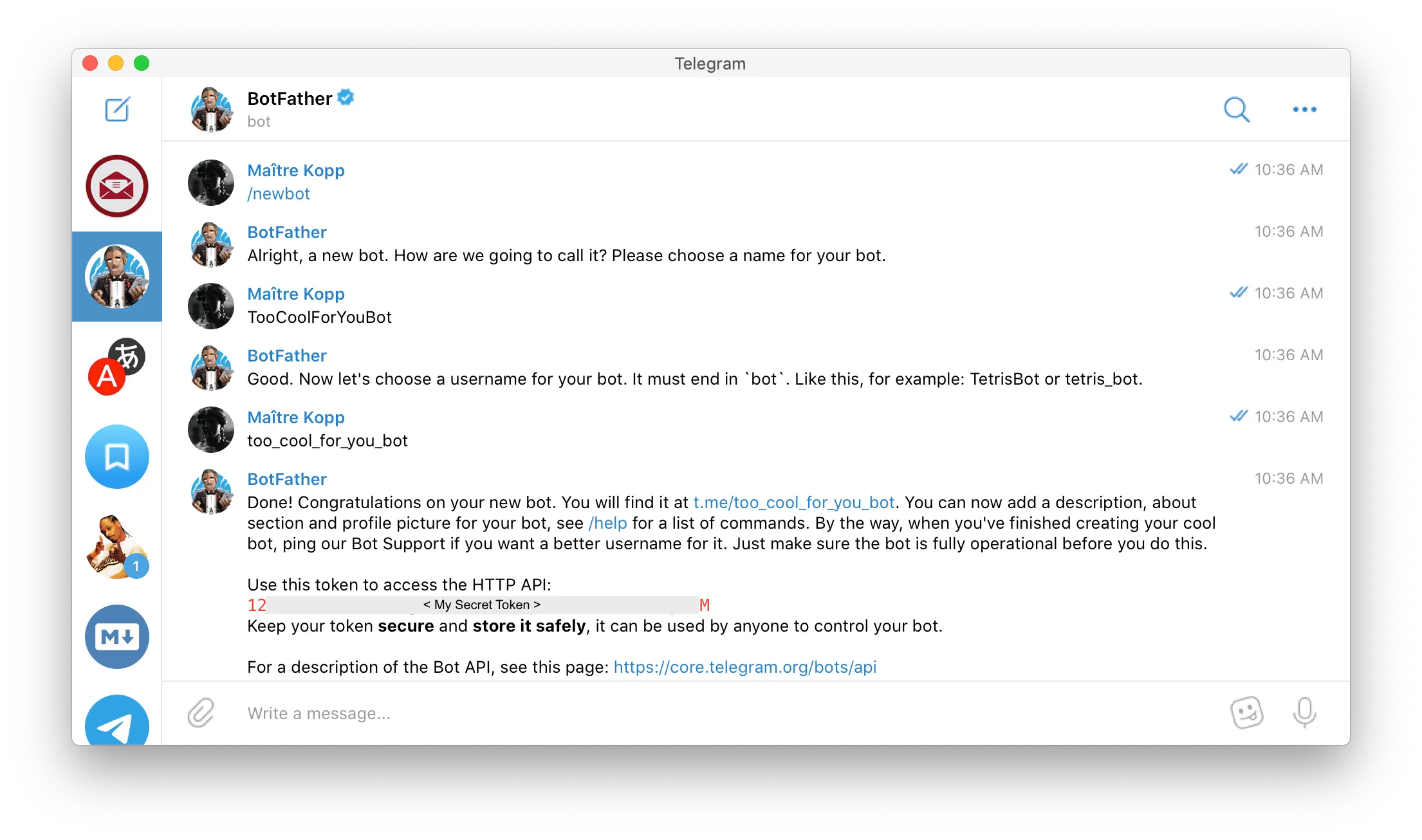 BotFather token generation