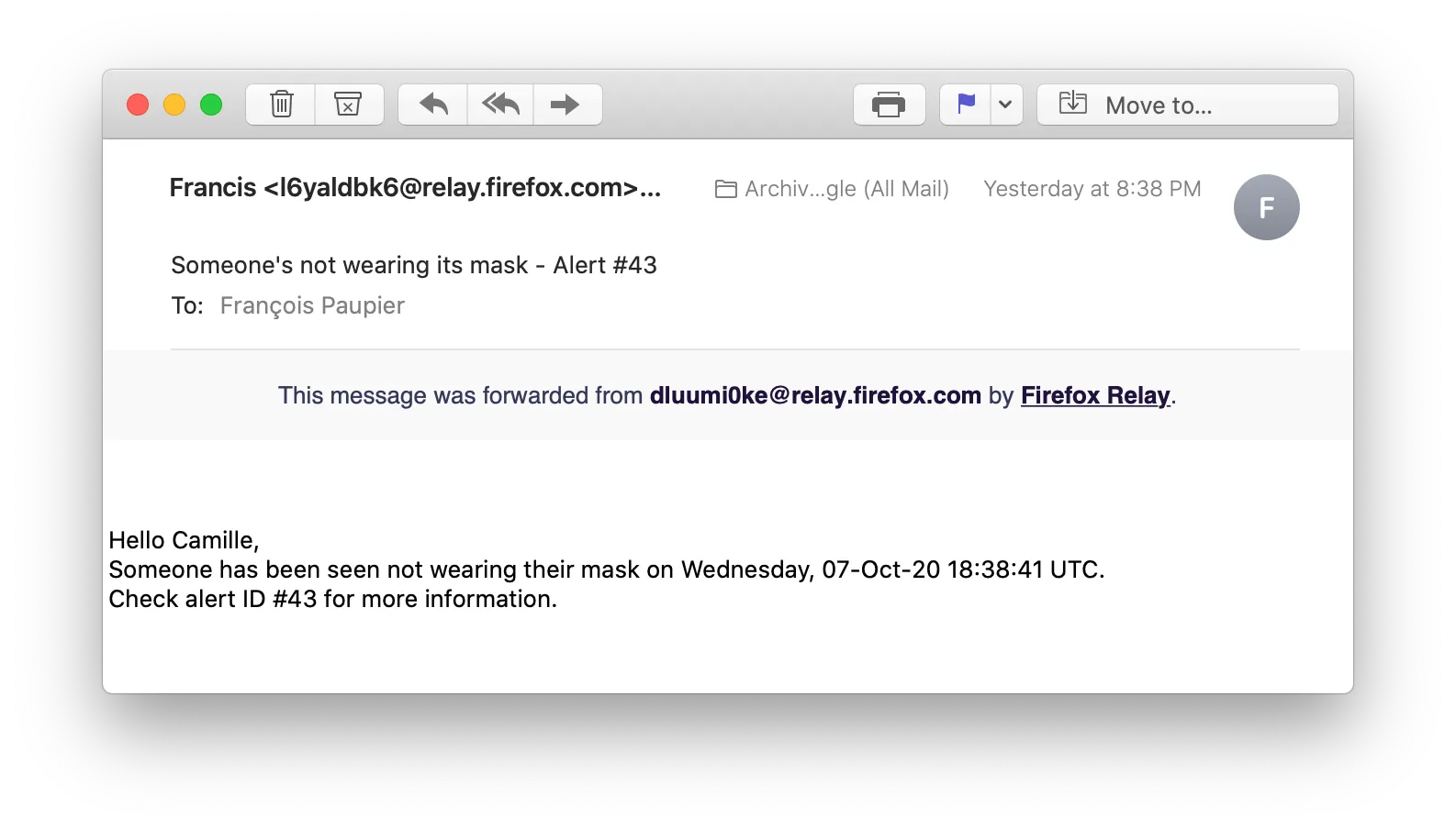 Example notification email