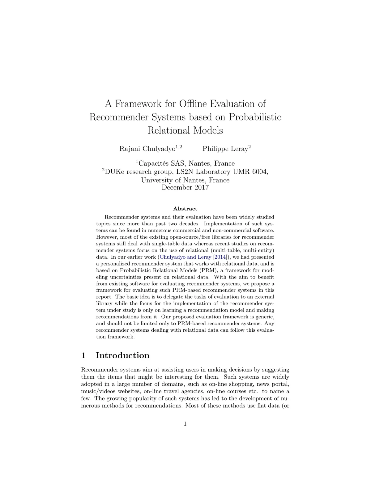Title page of A Framework for Offline Evaluation of Recommender Systems based on Probabilistic Relational Models.