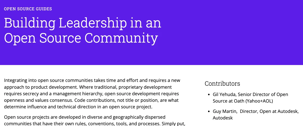 Screenshot of Building Leadership in an Open Source Community