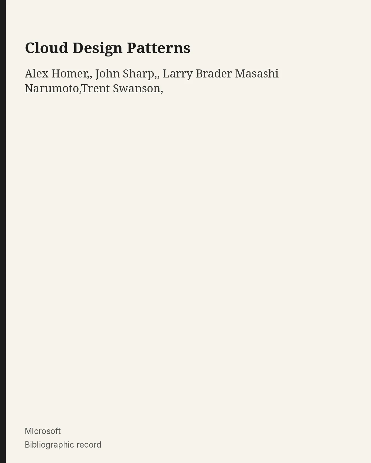 Bibliographic record for Cloud Design Patterns.