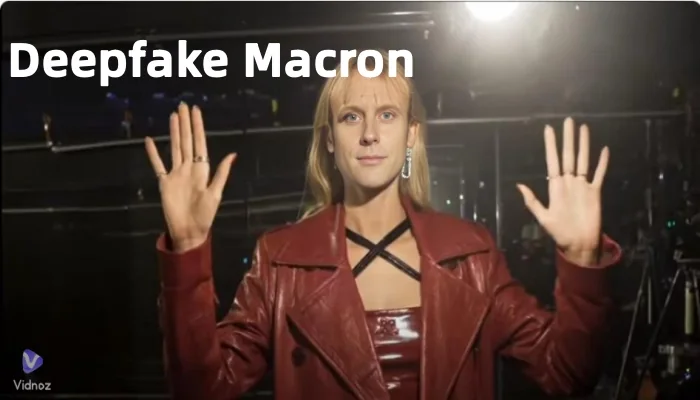 Vidnoz article graphic labeled Deepfake Macron, showing a manipulated likeness of Emmanuel Macron.