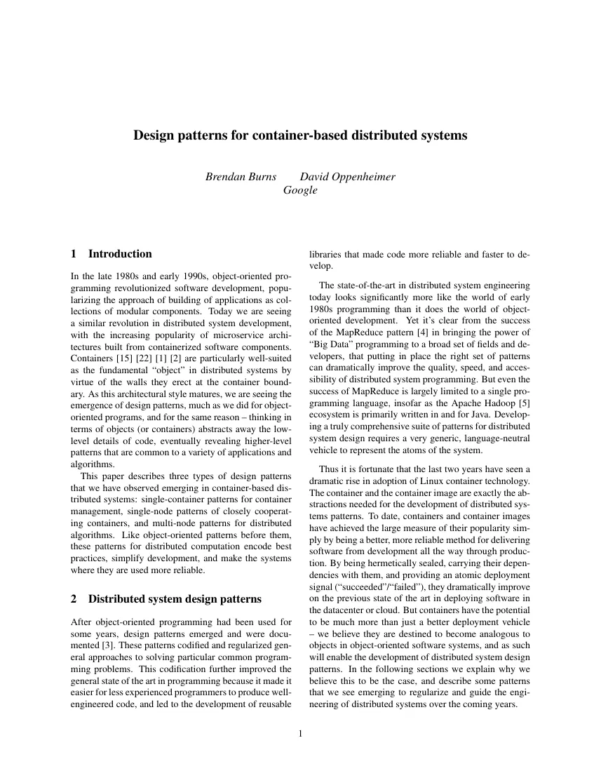 First page of Design patterns for container-based distributed systems.