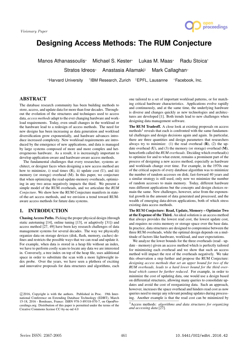 First page of Designing Access Methods: The RUM Conjecture.