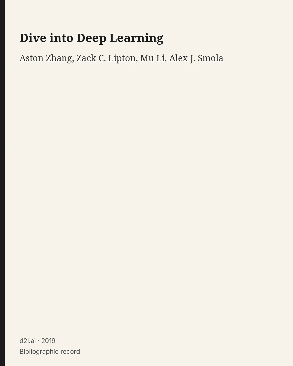 Bibliographic record for Dive into Deep Learning.