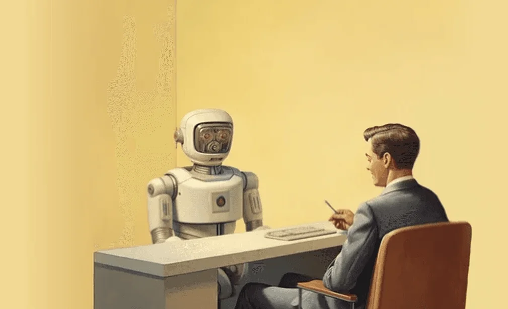 Original Gradient article illustration showing a person in conversation with a robot.