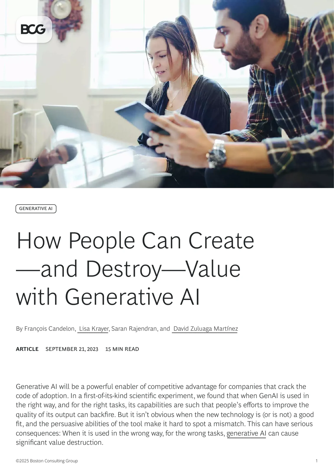 First page of How People Create and Destroy Value with Generative AI.