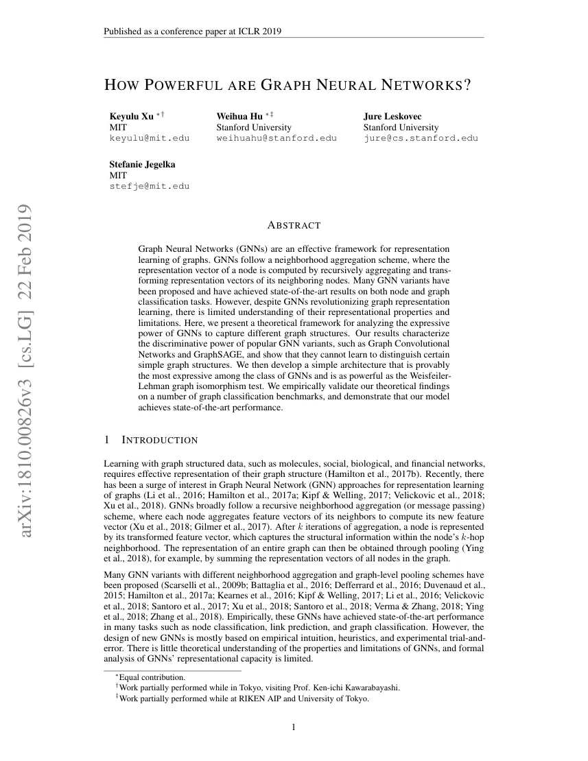 First page of How Powerful are Graph Neural Networks.