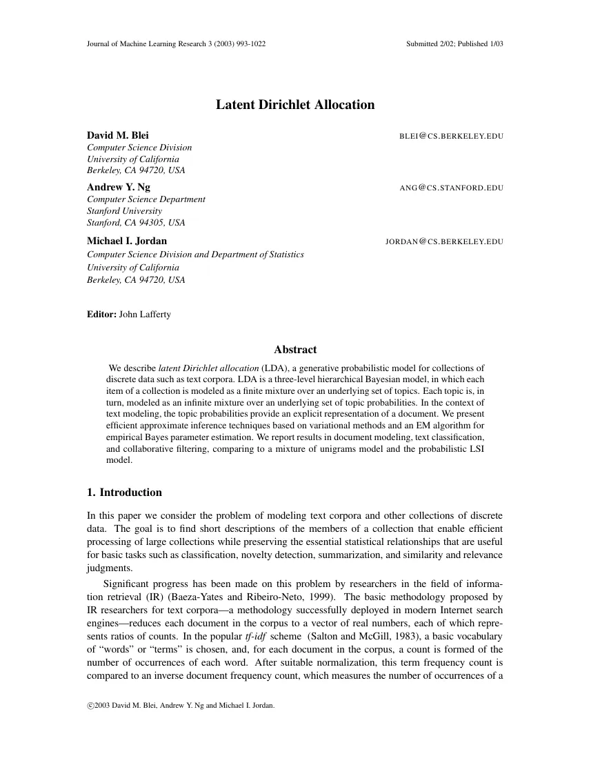 First page of Latent Dirichlet Allocation.