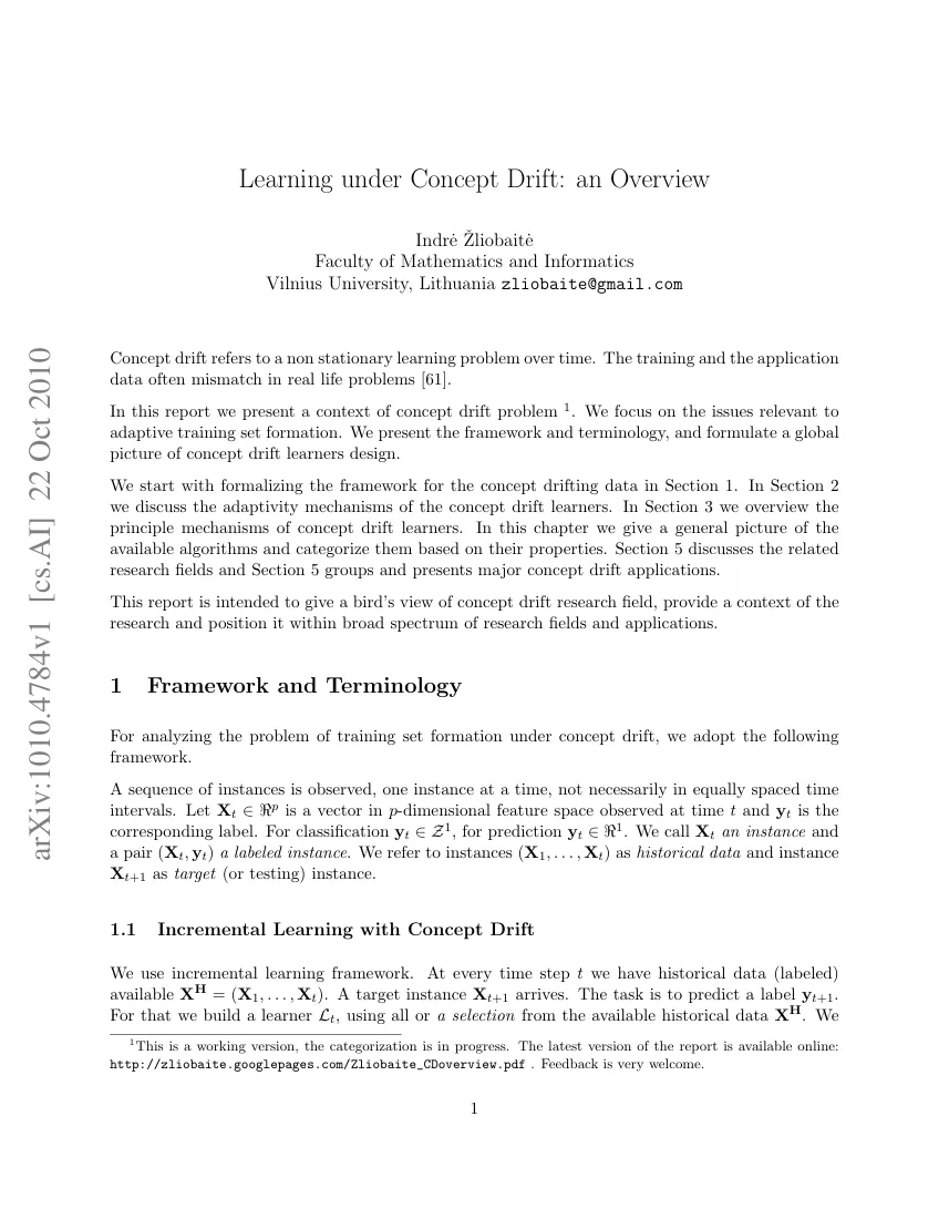 First page of Learning under Concept Drift: an Overview.
