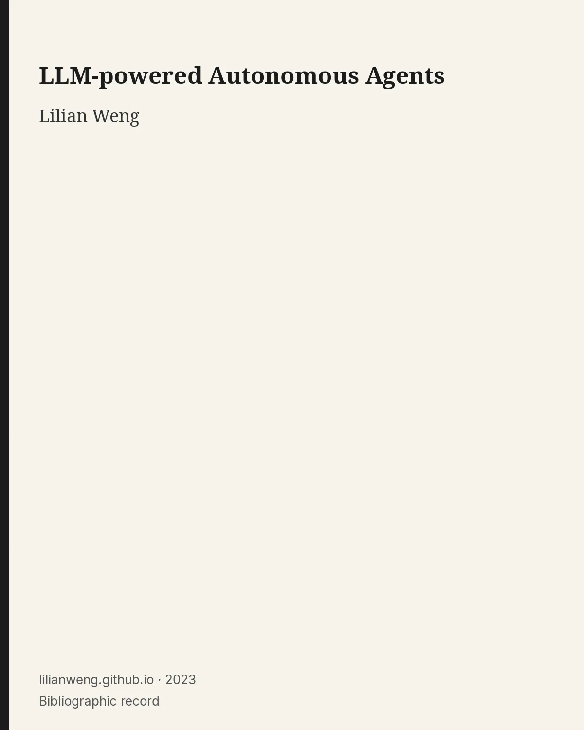 Bibliographic record for LLM-powered Autonomous Agents.