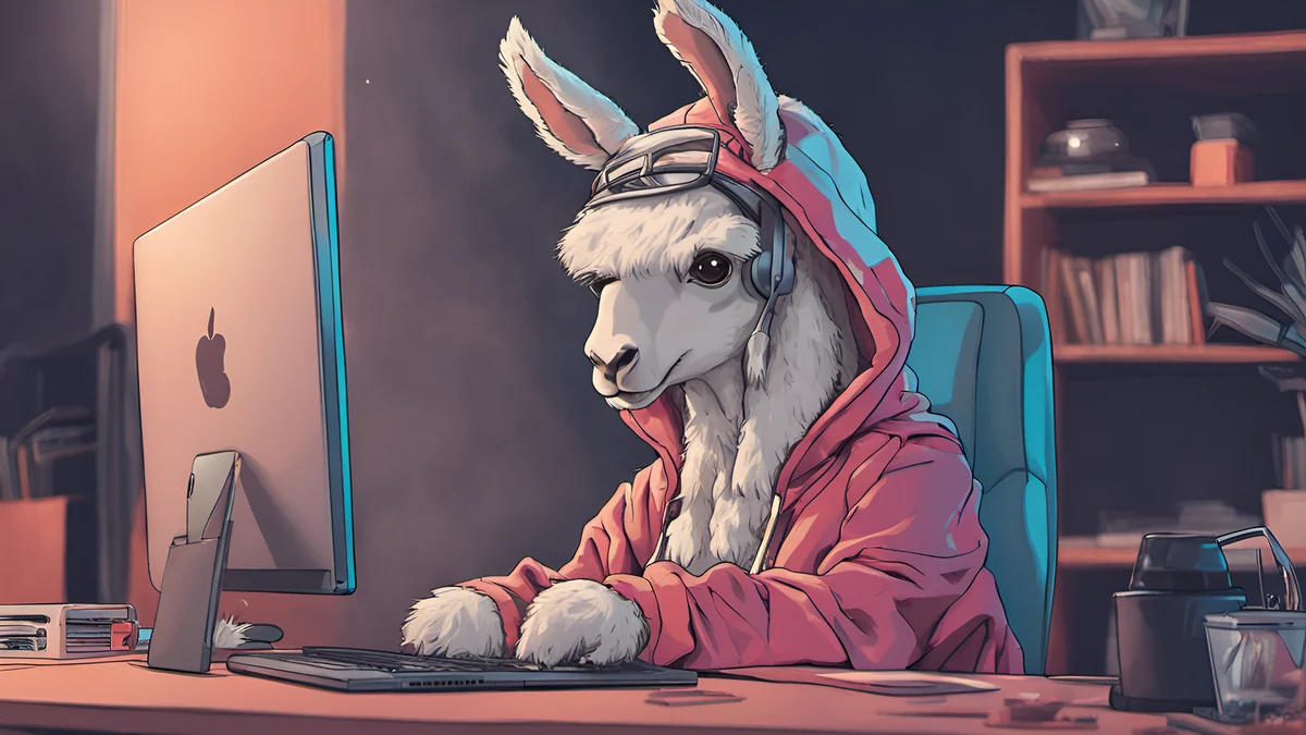 Original article illustration of a llama using a desktop computer