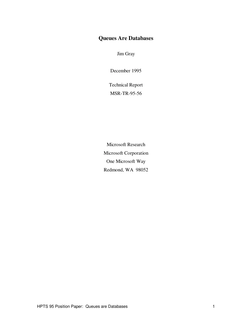First page of Queues Are Databases.