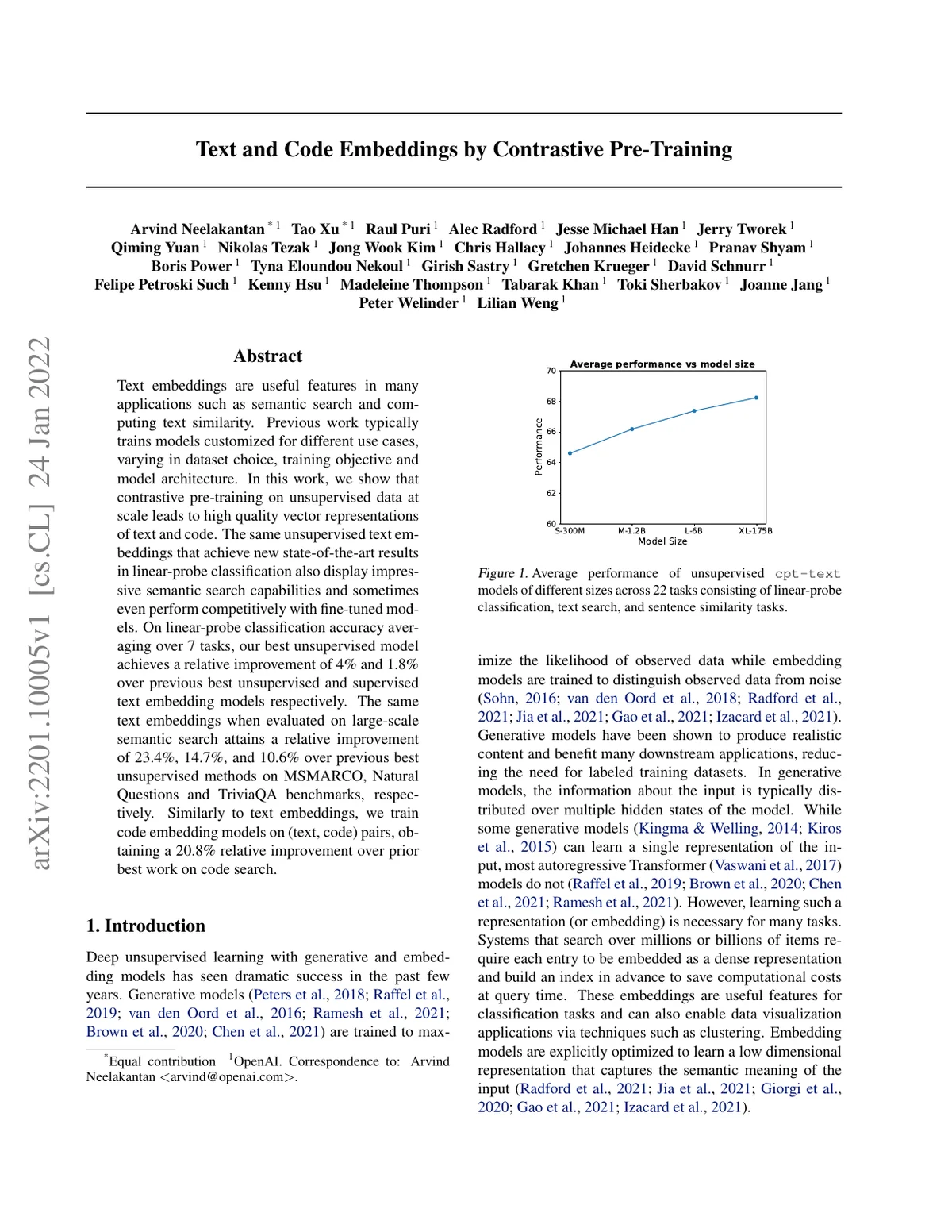 First page of Text and Code Embeddings by Contrastive Pre-Training.