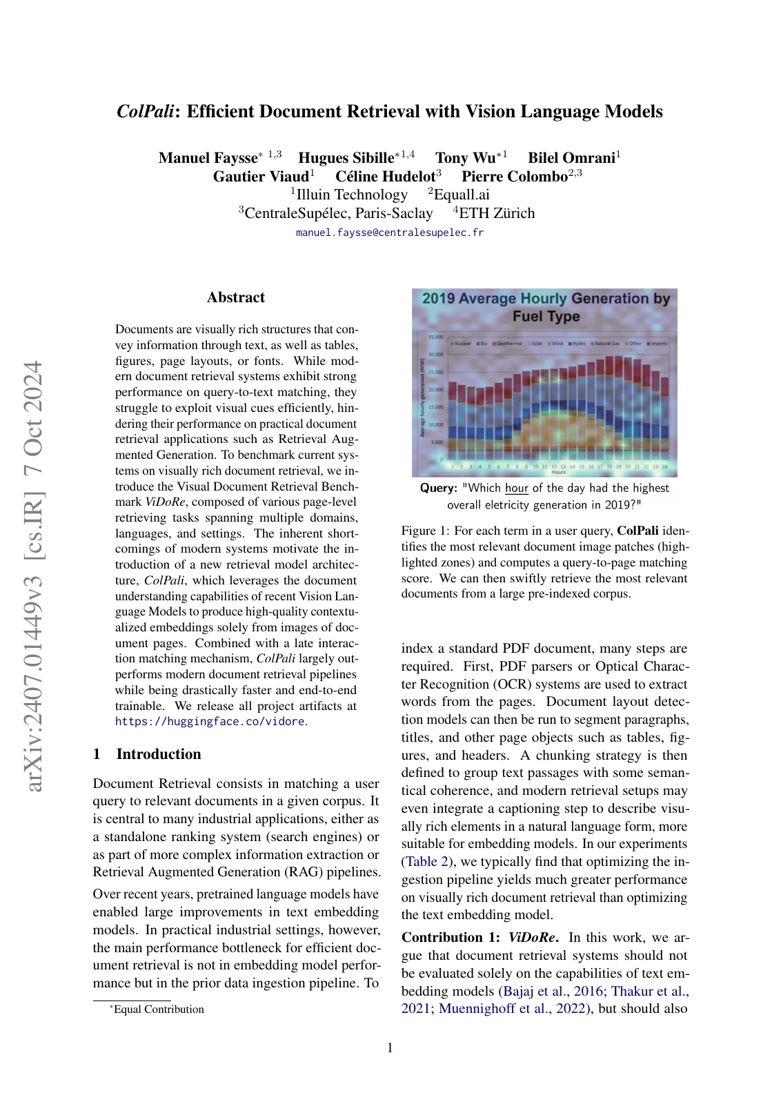 First page of ColPali: Efficient Document Retrieval with Vision Language Models.