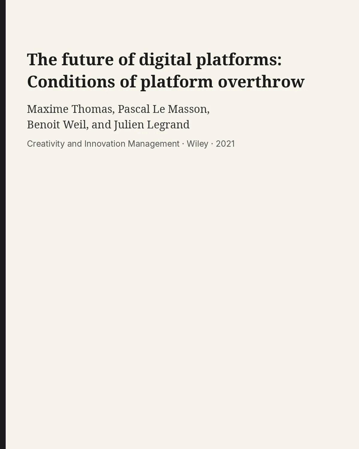 Bibliographic record for The future of digital platforms.