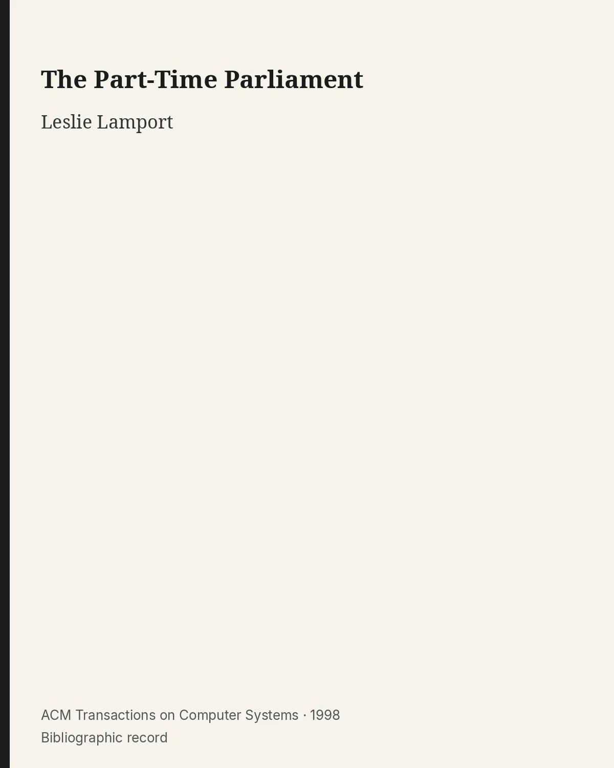 Bibliographic record for The Part-Time Parliament.