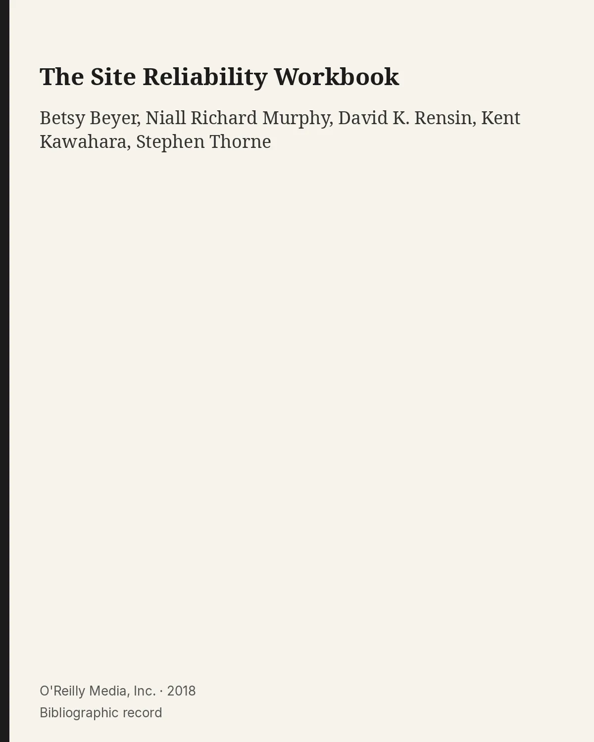Bibliographic record for The Site Reliability Workbook.