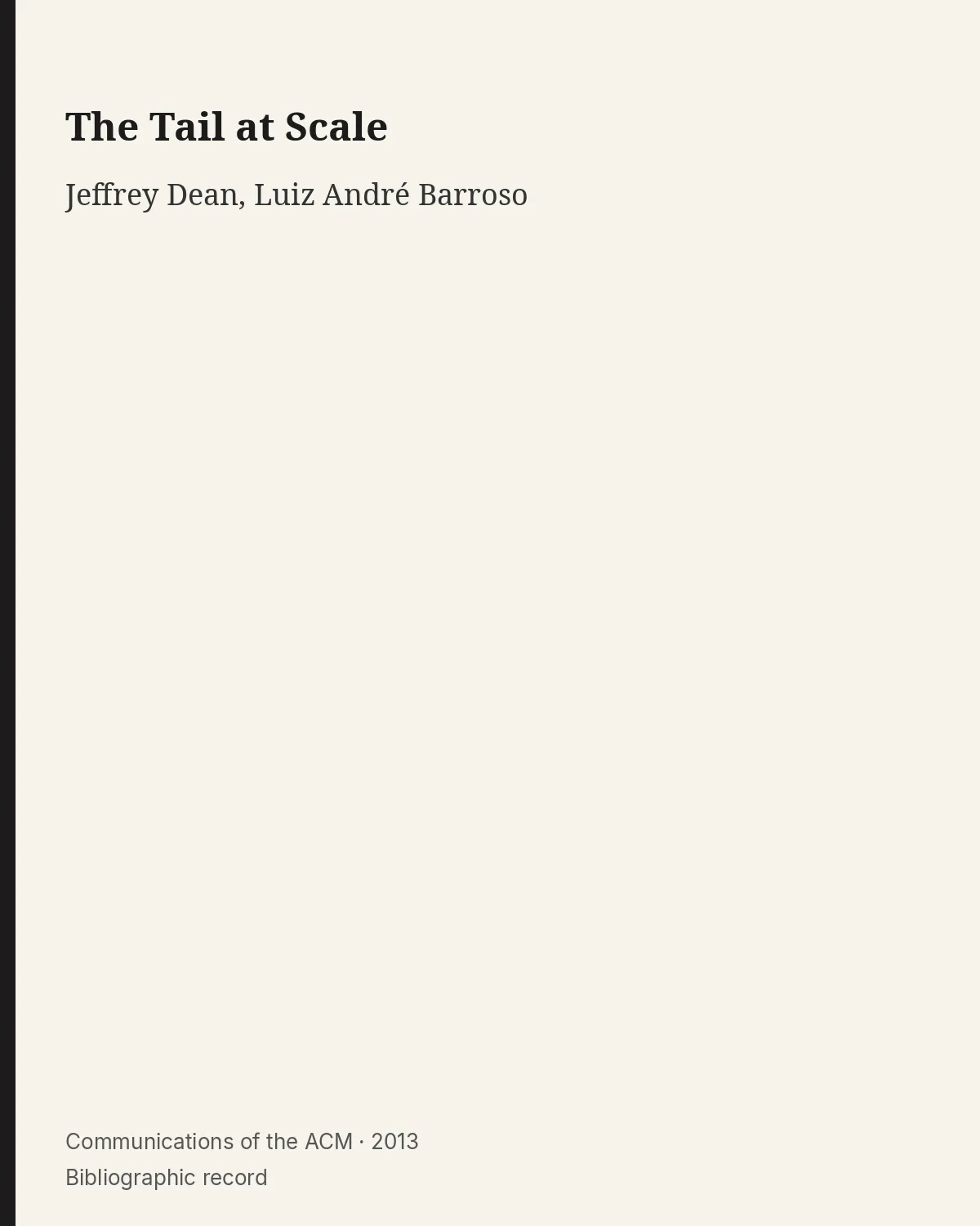 Bibliographic record for The Tail at Scale.