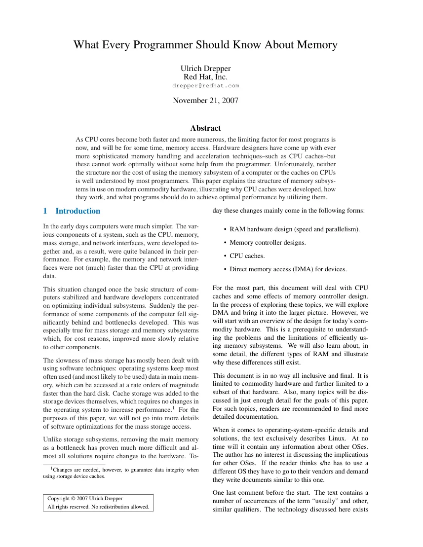 First page of What every programmer should know about memory.