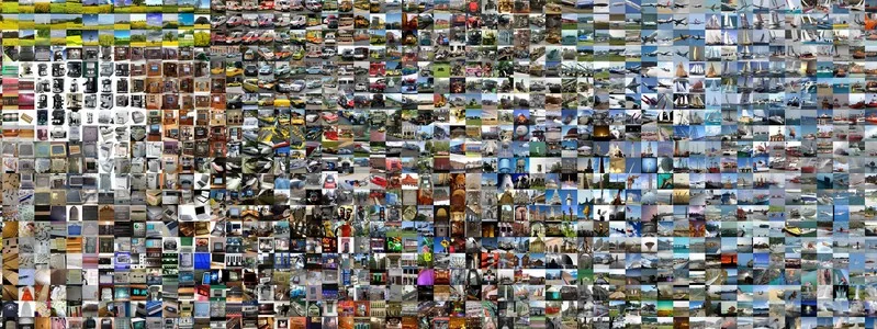 A mosaic of example ImageNet classification images grouped by visual similarity.