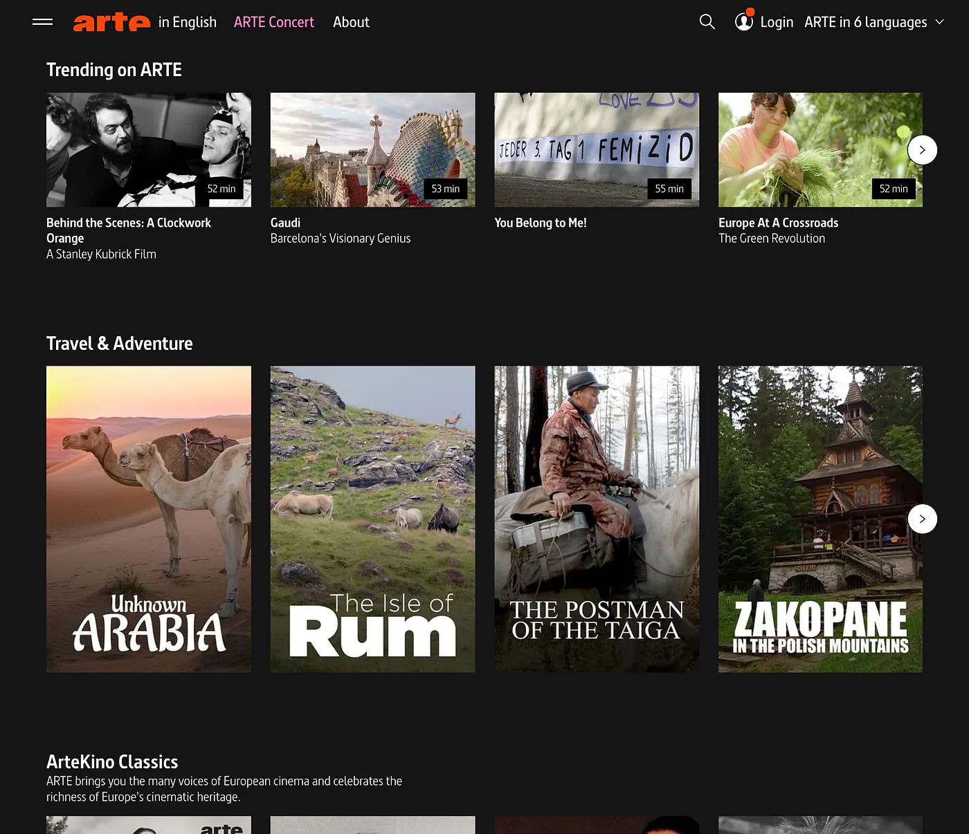 Capture d’écran du site arte.tv du 15 juin 2022.